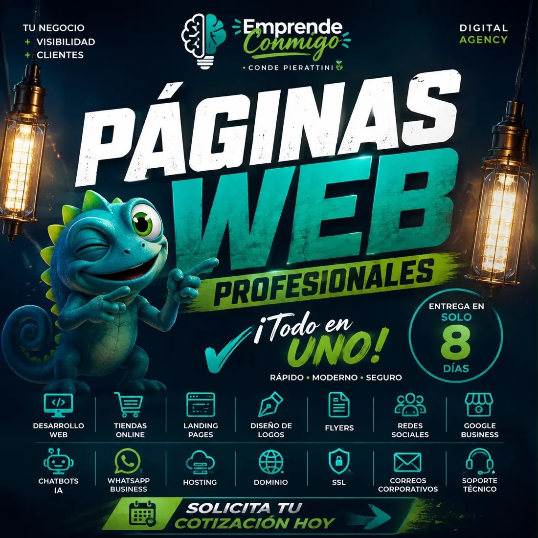 Flyer promocional de páginas web diseñado por Emprende Conmigo