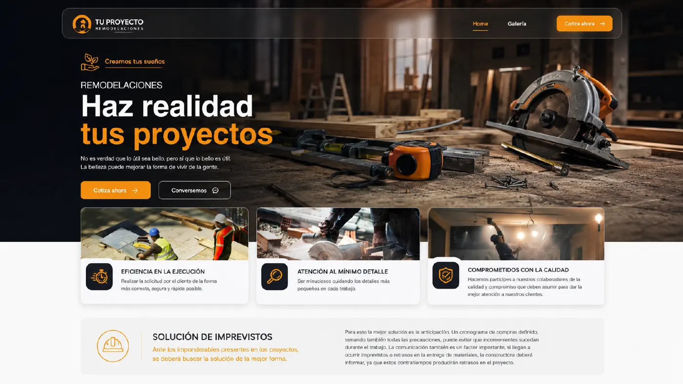 Sitio de Tu Proyecto Remodelaciones, desarrollado por Emprende Conmigo